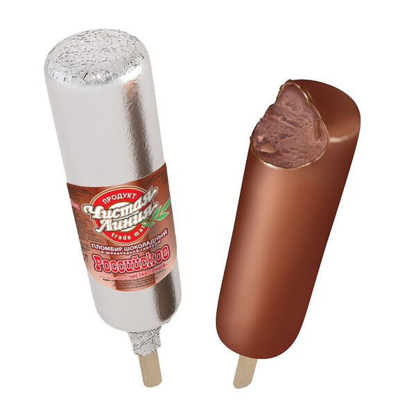 Мороженое Чистая линия Российское пломбир шоколадный в шоколадной глазури, эскимо