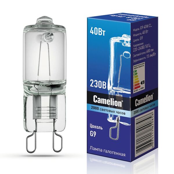 Лампа галогенная CAMELION, G9, CL, капсульная, 40Вт, 220В