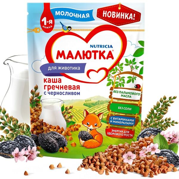 Каша Малютка Молочная гречневая с черносливом 220г