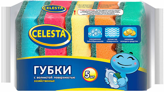 Губка Celesta для мытья посуды, волна 5 шт