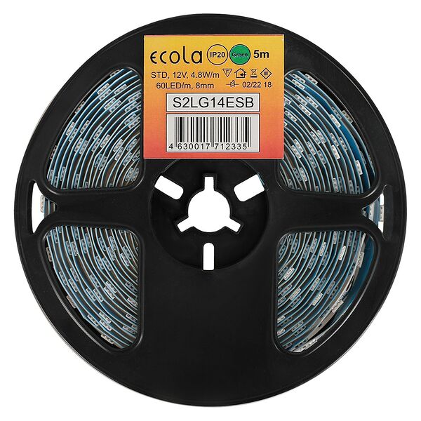 Лента cветодиодная Ecola LED strip STD, 14.4 Вт/м, 12 В, зеленая, 60 Led/м, IP20, 5 м