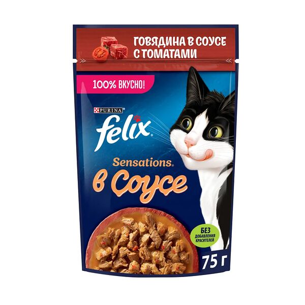 Корм влажный Felix Sensations соус говядина-томат