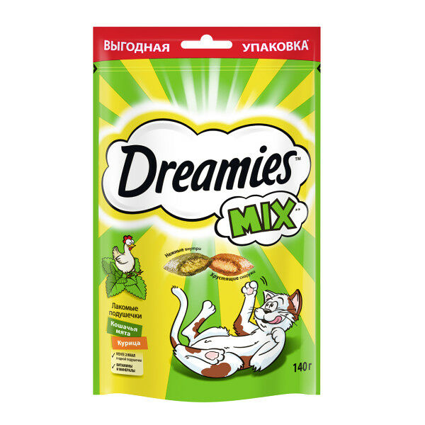 Dreamies лакомые подушечки Курица и кошачья мята, 140 г.