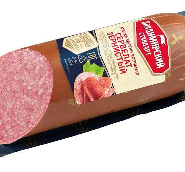 Сервелат варёно-копчёный Владимирский стандарт Зернистый с мраморной говядиной