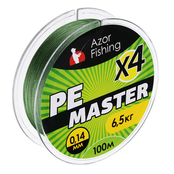 Azor fishing леска плетеная, pe мастер, 100м, 0,14мм, 6,5кг, зеленая