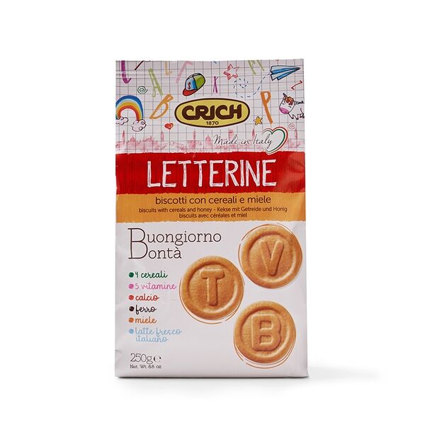 Печенье Crich Biscuits with cereals and honey «Letterine» мультизлаковое с молоком и медом 250г, Италия