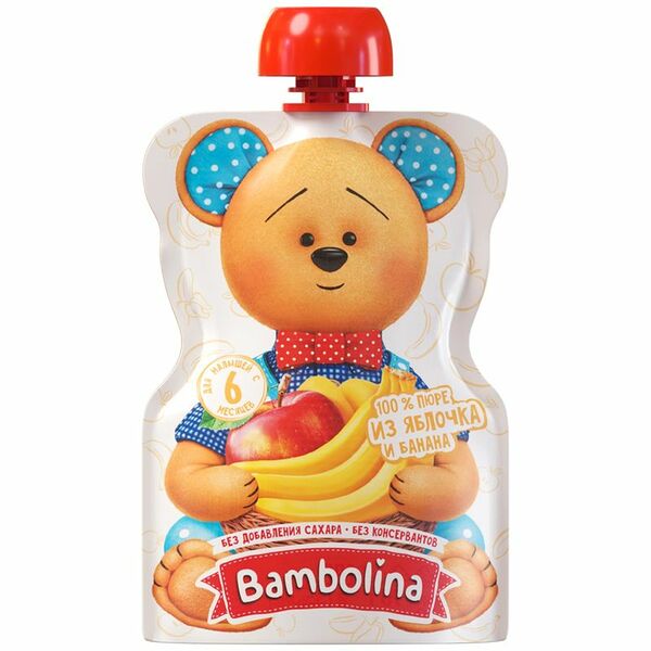 Пюре фруктовое BAMBOLINA Яблоко и банан, с 6 месяцев