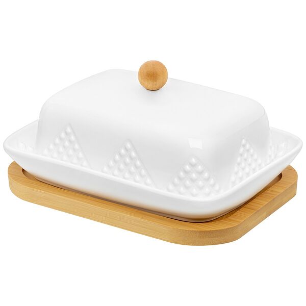 Масленка Ромбики, 16,5 х 13 х 8,5 см, фарфор/ дерево