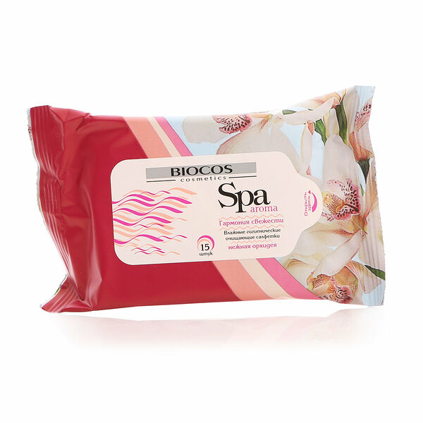 Влажные салфетки BioCos Spa Aroma, универсальные, нежная орхидея, 15 шт.