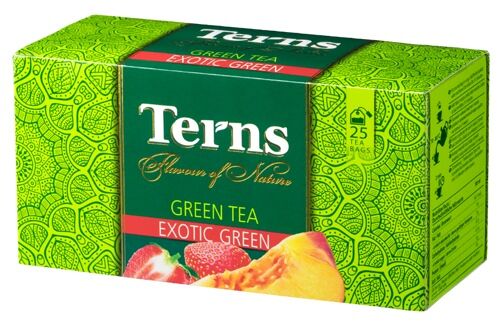 Чай Тerns Exotic Green с ароматом клубники и персика зелёный, 25х1,5г