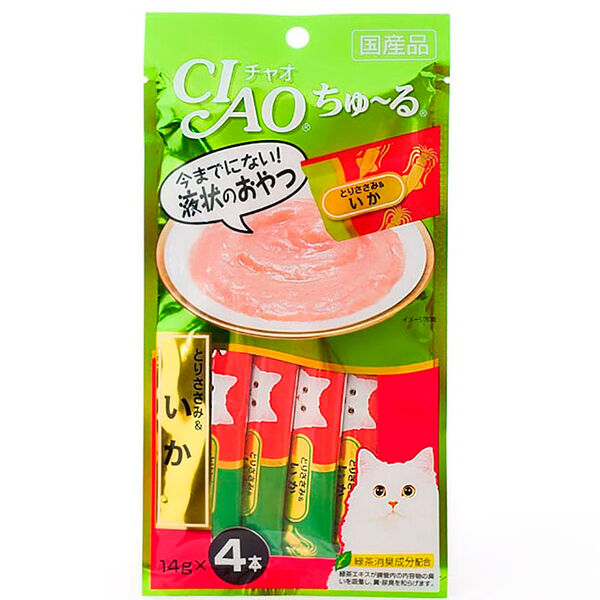 Лакомство-пюре для кошек Ciao Churu Куриное филе и кальмар 4шт*14г