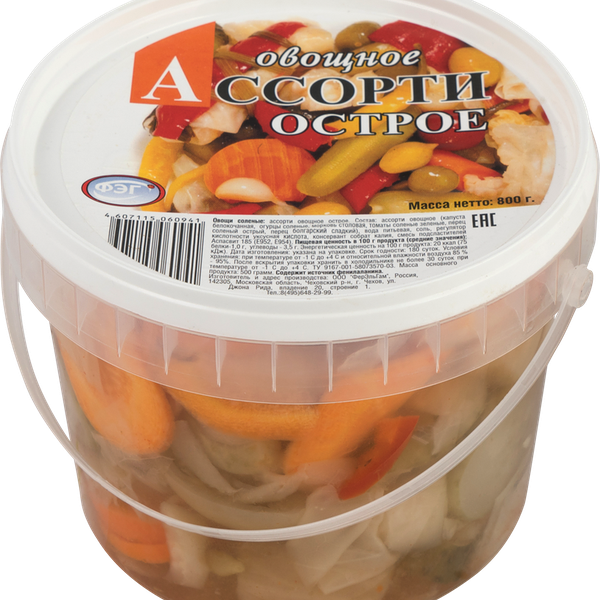 Овощи соленые ФЭГ Ассорти овощное острое, 800г