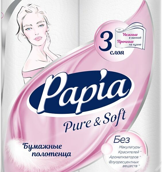 Бумажные полотенца Papia Pure&Soft 3 слоя 2 рулона