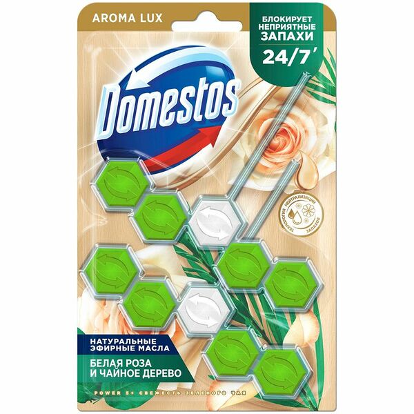 Блок Domestos Power 5+ для очищения унитаза Свежесть Зеленого Чая, 2х50г