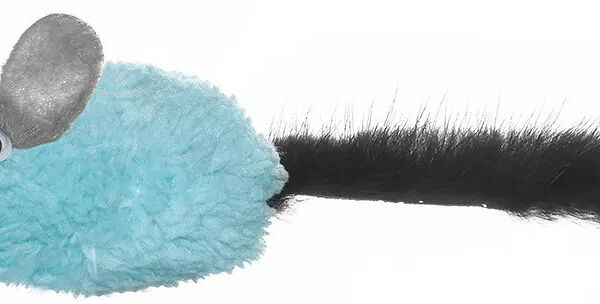 Игрушка для кошек мышь Майя голубая с хвостом из натуральной норки