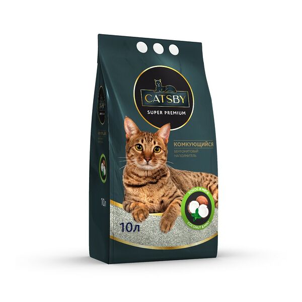 Наполнитель для кошачьего туалета CATSBY Coconut&mint комкующийся минеральный 10л