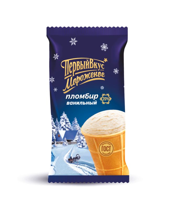 

Мороженое Первый вкус пломбир ванильный в вафельном стаканчике 90 г