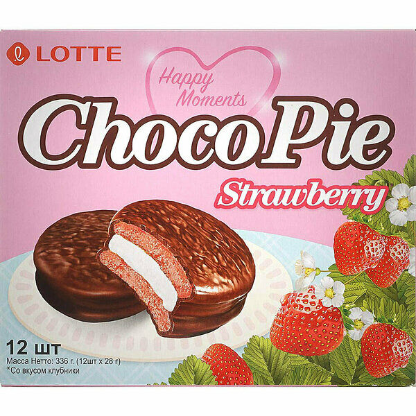 Печенье прослоённое Choco Pie Lotte со вкусом Клубники 336 г