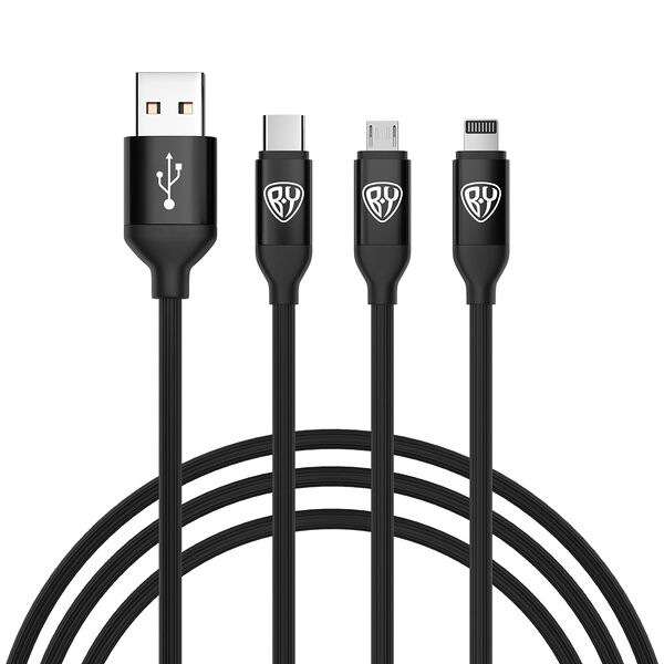 Кабель для зарядки BY 3 в 1 ip/micro usb/type-c 1.5 м 2.4 а прорезиненная оплетка, черный