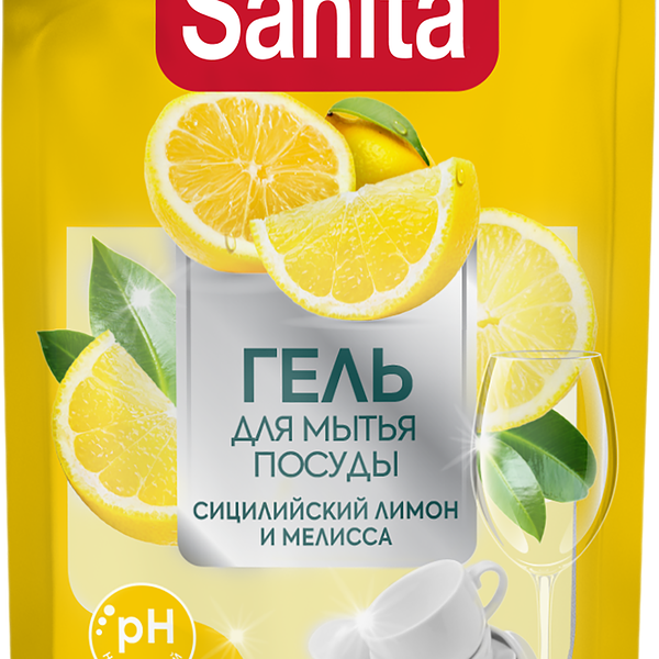Средство для мытья посуды SANITA Сицилийский лимон и мелисса универсальное, 900г