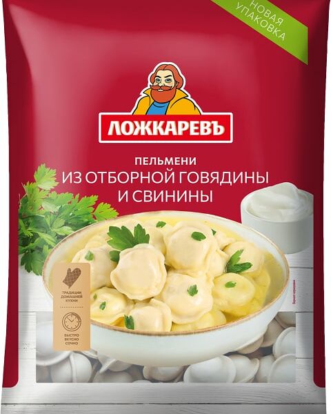 Пельмени Ложкаревъ из отборной говядины и свинины 900г