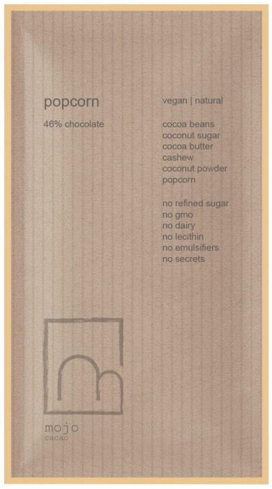 

Шоколад веганский Mojo Cacao 54% Popcorn с соленым попкорном 20 г