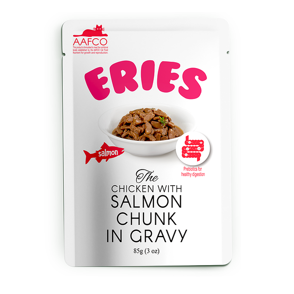 Влажный корм Pettric ERIES для любых кошек Лосось с курицей, кусочки в соусе 85г