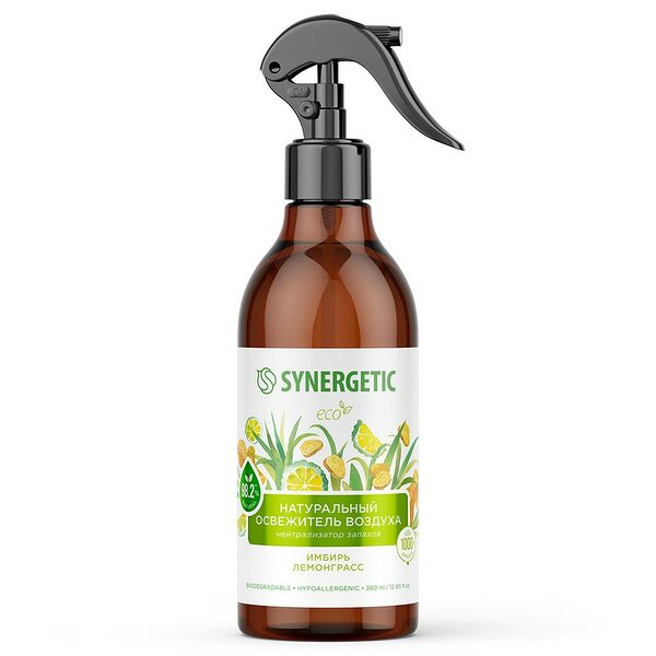 Освежитель воздуха Synergetic гипоаллергенный имбирь и лемонграсс, 380 мл