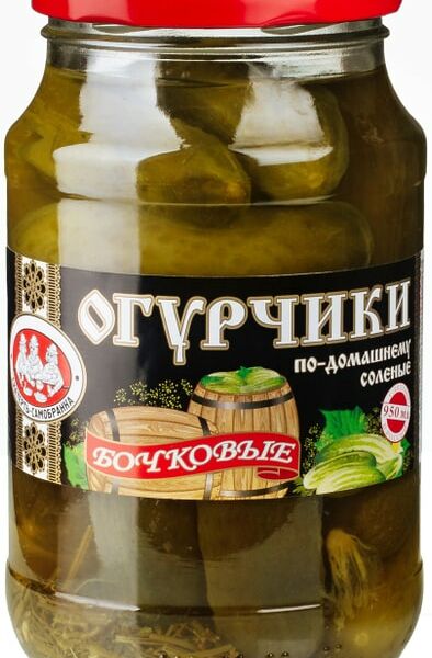 Огурчики Скатерть-самобранка бочковые по-домашнему соленые 950мл