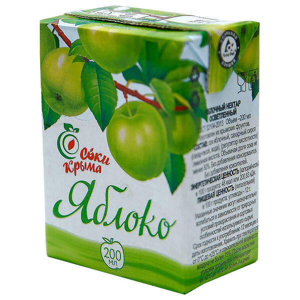 Сок Соки Крыма 0,2л яблочный осветленный тетра-пак