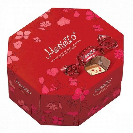 Подарочная коробка конфет Merletto, с нугой, вишней и карамелью