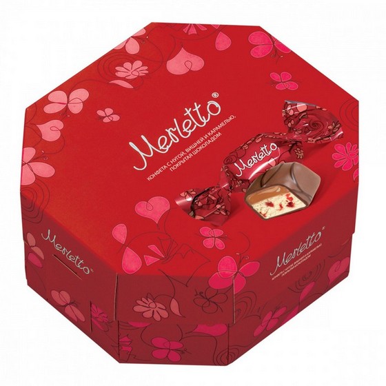 

Подарочная коробка конфет Merletto, с нугой, вишней и карамелью 150 г