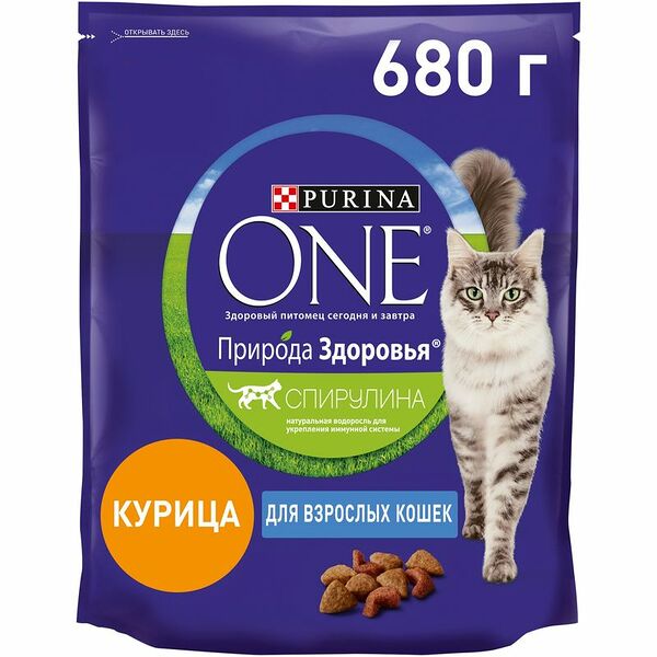 Корм сухой Purina One Природа Здоровья с курицей для кошек, 680г