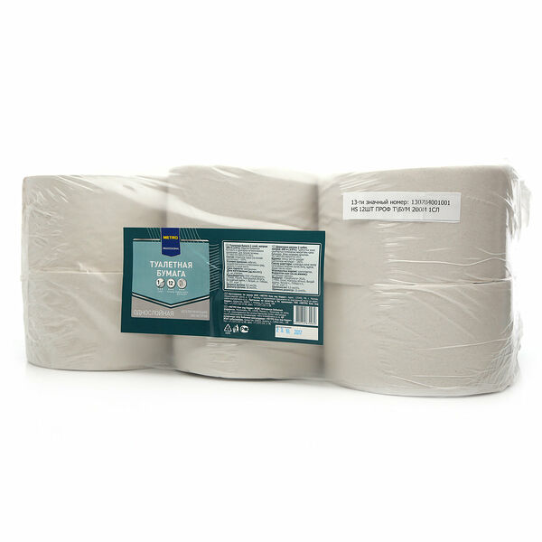 Туалетная бумага однослойная 12 рулонов TM Metro Chef (Метро Шеф)