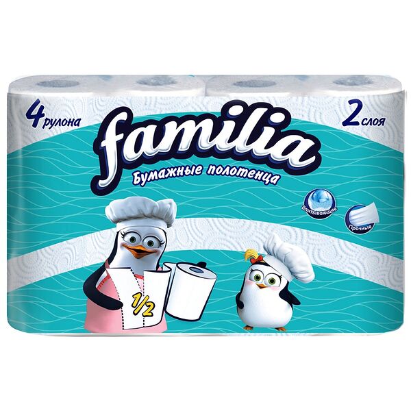Бумажные полотенца Familia белые 2 слоя 4 рулона