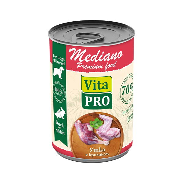 VITAPRO MEDIANO для собак консервы 400г Утка с кроликом кусочки в соусе