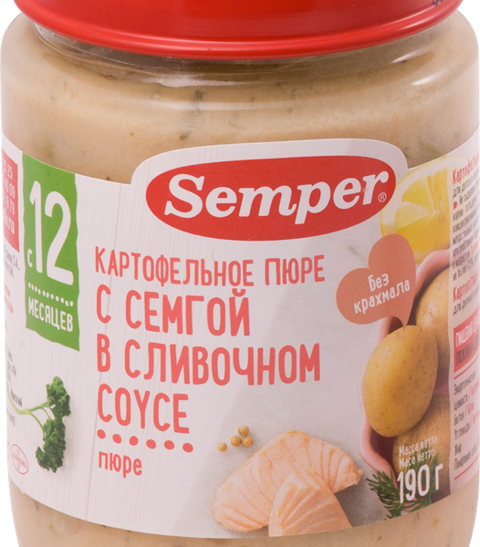 Пюре рыбно-овощное SEMPER Картофельное пюре с семгой в сливочном соусе, с 12 месяцев