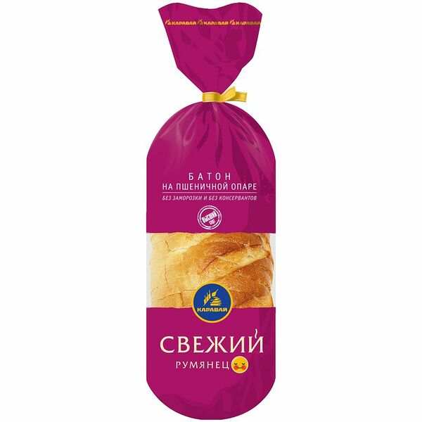 Хлеб Каравай Свежий Румянец Батон на пшеничной опаре нарезка, 400г