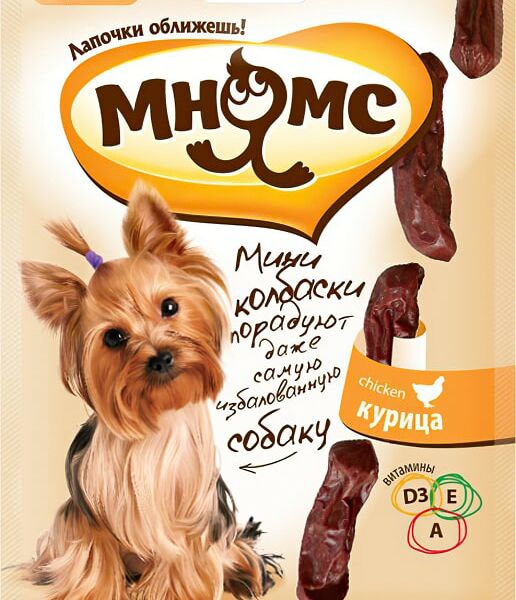 Лакомство для собак Мням Мнямс мини-колбаски с курицей для собак мелких пород 75г