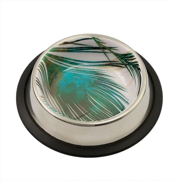 Миска для кошек металлическая с листьями резиновое основание 240мл