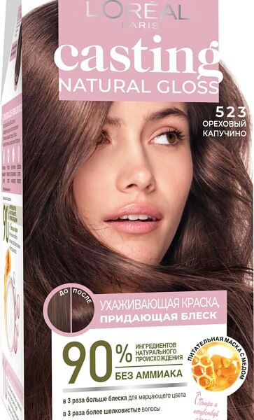 Краска-уход для волос Loreal Paris Casting Natural Gloss без аммиака оттенок 523 Ореховый капучино