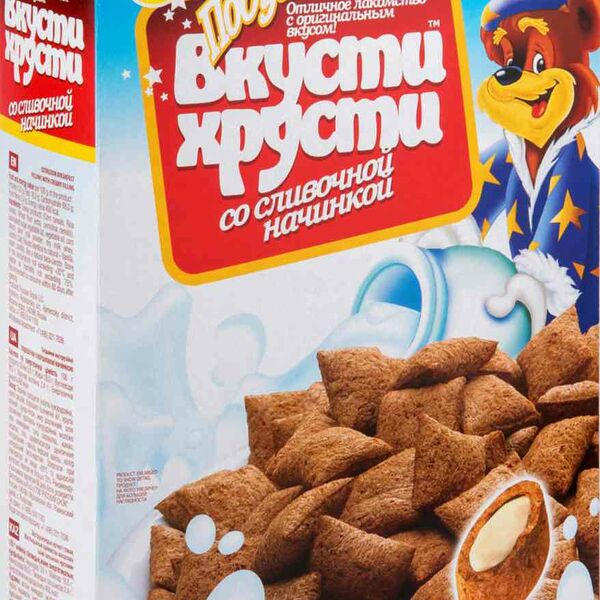 Готовый завтрак подушечки Вкусти хрусти со сливочной начинкой