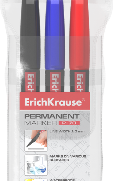 Маркер перманентный ERICH KRAUSE P-70 черный, синий, красный Арт. 37077, 3шт
