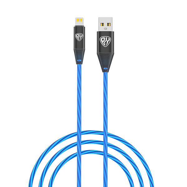 Кабель для зарядки BY светящийся 1 м 2.4 а быстрая зарядка led подсветка синяя