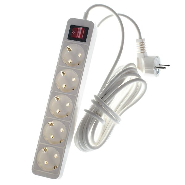 Удлинитель сетевой, 5 гнезд, 5м, с заземлением с выключателем