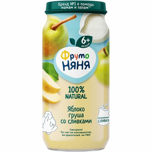 Пюре ФрутоНяня из яблок и груш со сливками и сахаром с 6 месяцев