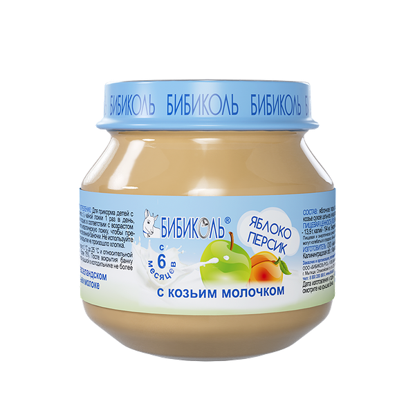 Фруктовое пюре детское Бибиколь Яблоко и персик с козьим молочком с 6 месяцев 80 г