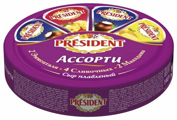 Сыр плавленый President Ассорти 45%, 8 треугольников
