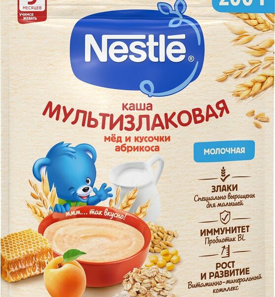 Каша Nestle Молочная мультизлаковая Мед-Абрикос с 9 месяцев 200г