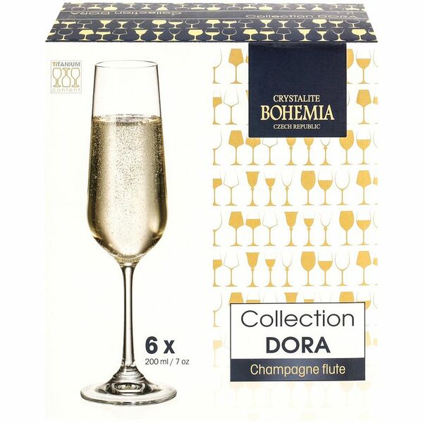 Набор бокалов для шампанского CRYSTALITE BOHEMIA Дора 200мл Арт. 1SF73/200, 6шт